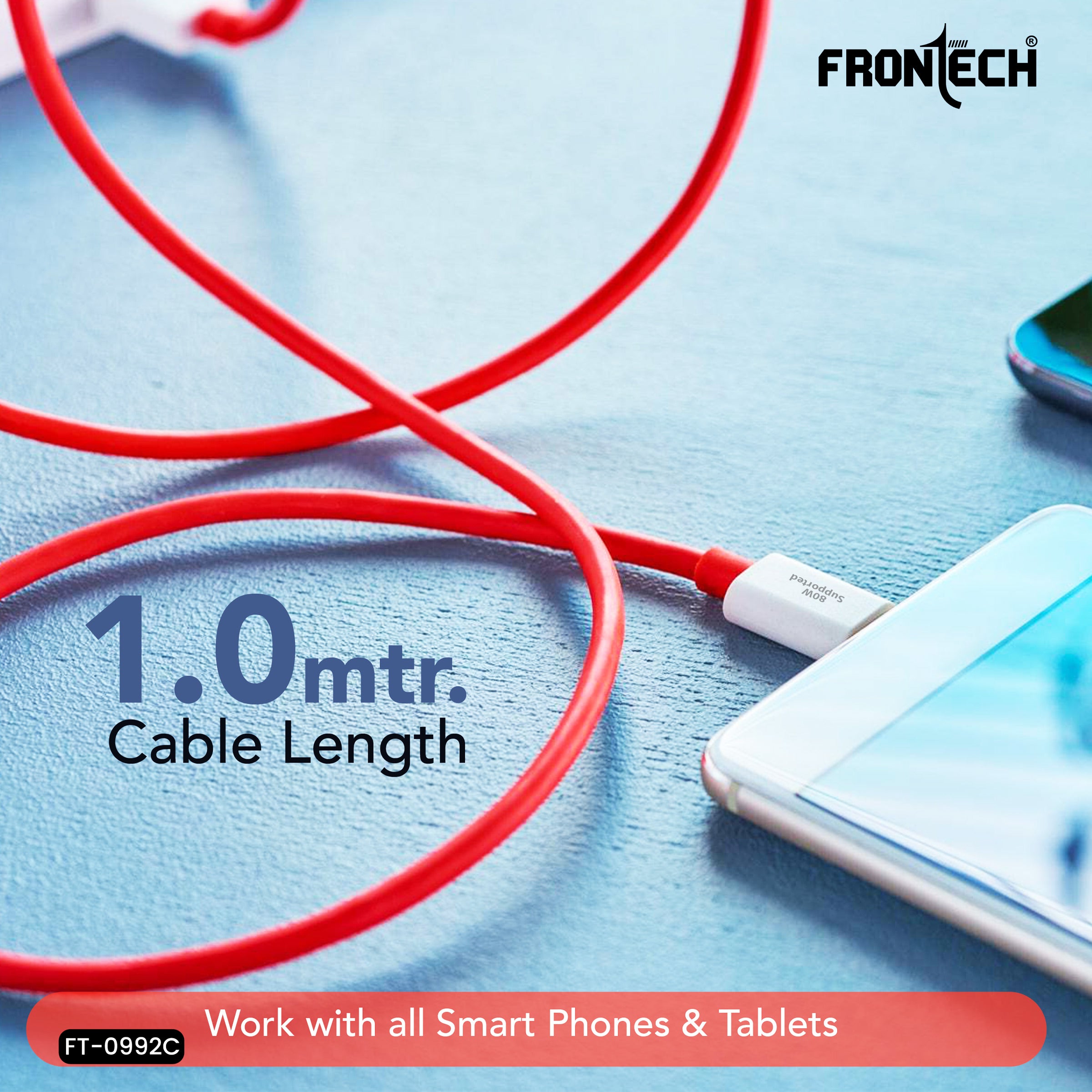 FRONTECH 80W Fast Charger with USB-C Cable | SVC80 Single USB | Type-C 80W Output | Smart Chip | Short Circuit Protection | 1m Cable | Compact & Travel-Friendly | For Smartphones, Tablets & Gadgets (FT-0992C) FRONTECH 80W Fast Charger with USB-C Cable | SVC80 Single USB | Type-C 80W Output | Smart Chip | Short Circuit Protection | 1m Cable | Compact & Travel-Friendly | For Smartphones, Tablets & Gadgets (FT-0992C)